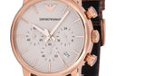 Emporio Armani Classic Chronograph White Dial Brown Leather Strap Watch For Men - AR1809 Authentic Buy Shop Now