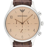 Emporio Armani Classic Chronograph Cream Dial Brown Leather Strap Watch For Men - AR1878 Authentic Buy Shop Now