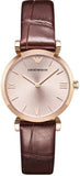 Emporio Armani Classic Quartz Pink Dial Brown Leather Strap Watch For Women - AR1911 Authentic Buy Shop Now