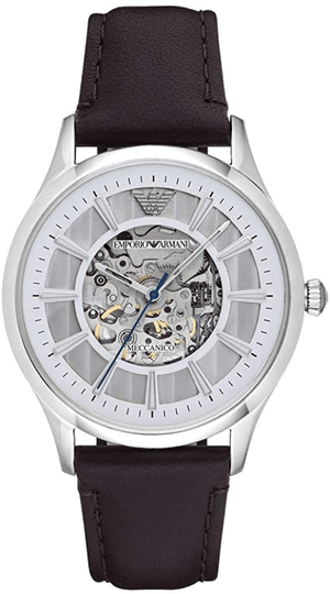 Emporio Armani Meccanico White Dial Brown Leather Strap Watch For Men - AR1946 Authentic Buy Shop Now