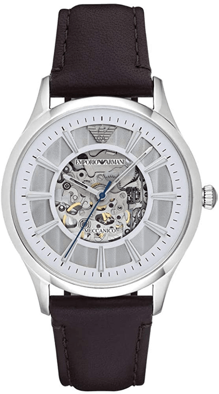 Emporio Armani Meccanico White Dial Brown Leather Strap Watch For Men - AR1946 Authentic Buy Shop Now