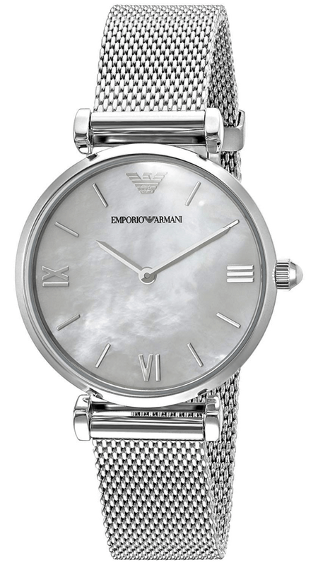 Emporio Armani Gianni T Bar Mother of Pearl Dial Silver Steel Strap Watch For Women - AR1955 Authentic Buy Shop Now