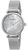 Emporio Armani Gianni T Bar Mother of Pearl Dial Silver Steel Strap Watch For Women - AR1955 Authentic Buy Shop Now