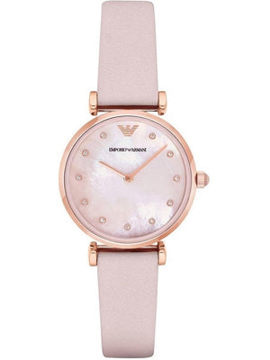 Emporio Armani Gianni T Bar Mother Of Pearl Pink Dial Pink Leather Strap Watch For Women - AR1958 Authentic Buy Shop Now