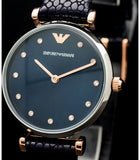Emporio Armani Gianni T Bar Analog Blue Dial Black Leather Strap Watch For Women - AR1989 Authentic Buy Shop Now