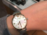 Emporio Armani Gianni T Bar Mother of Pearl Dial Silver Mesh Bracelet Watch For Women - AR2068 Authentic Buy Shop Now