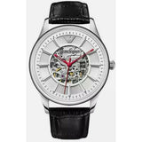 Emporio Armani Meccanico Silver Skeleton Dial Black Leather Strap Watch For Men - AR2072 Authentic Buy Shop Now
