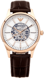 Emporio Armani Epoca White Skeletal Dial Black Leather Strap Watch For Men - AR2073 Authentic Buy Shop Now