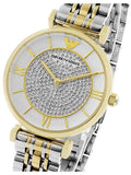 Emporio Armani Gianni T Bar Analog White Dial Two Tone Steel Strap Watch For Women - AR2076 Authentic Buy Shop Now