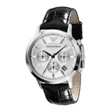 Emporio Armani Classic Chronograph Silver Dial Black Leather Strap Watch For Men - AR2432 Authentic Buy Shop Now