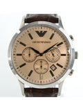 Emporio Armani Classic Chronograph Beige Dial Brown Leather Strap Watch For Men - AR2433 Authentic Buy Shop Now