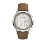 Emporio Armani Classic Chronograph Silver Dial Brown Leather Strap Watch For Men - AR2471 Authentic Buy Shop Now