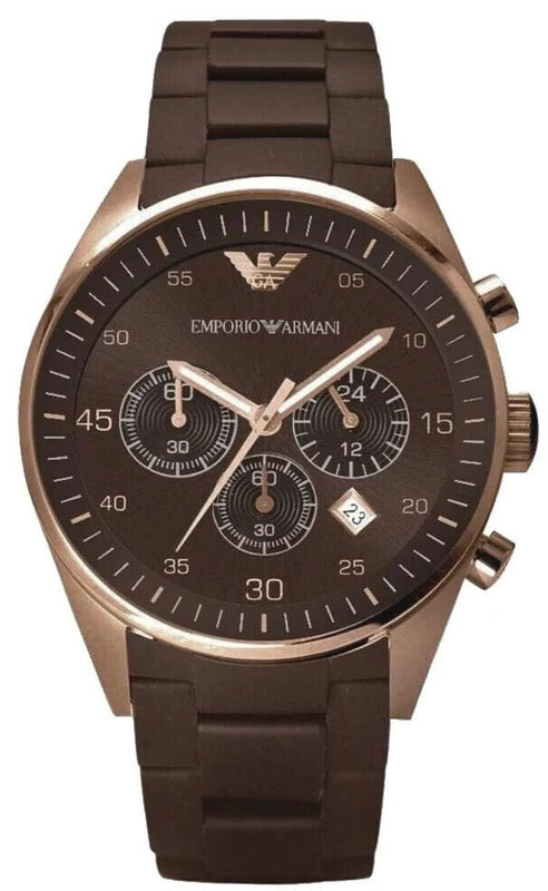 Emporio Armani Sportivo Chronograph Brown Dial Brown Silicone Strap Watch For Men - AR5891 Authentic Buy Shop Now
