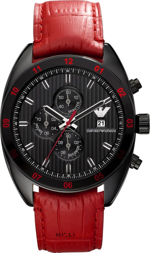 Emporio Armani Sportivo Chronograph Black Dial Red Leather Strap Watch For Men - AR5918 Authentic Buy Shop Now