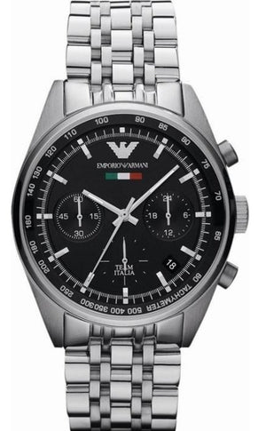 Emporio Armani Sportivo Chronograph Black Dial Silver Steel Strap Watch For Men - AR5984 Authentic Buy Shop Now