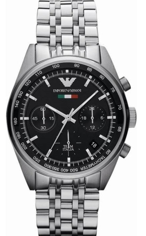 Emporio Armani Sportivo Chronograph Black Dial Silver Steel Strap Watch For Men - AR5984 Authentic Buy Shop Now