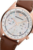 Emporio Armani Sportivo Chronograph White Dial Brown Leather Strap Watch For Men - AR5996 Authentic Buy Shop Now