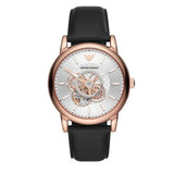 Emporio Armani Luigi Automatic Silver Dial Black Leather Strap Watch For Men - AR60013 Authentic Buy Shop Now