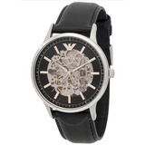 Emporio Armani Meccanico Skeleton Automatic Black Dial Black Leather Strap Watch for Men - AR60038 Authentic Buy Shop Now