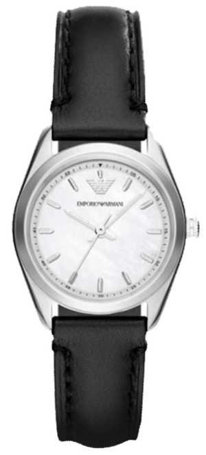 Emporio Armani Analog White Dial Black Leather Strap Watch For Women - AR6026 Authentic Buy Shop Now