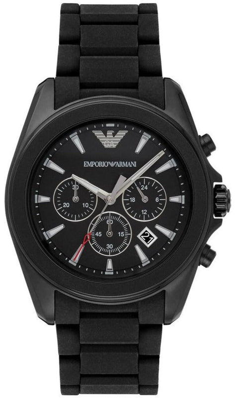 Emporio Armani Sportivo Chronograph Black Dial Black Silicone Strap Watch For Men - AR6092 Authentic Buy Shop Now