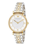 Emporio Armani Gianni T Bar Analog White Dial Two Tone Steel Strap Watch For Women - AR2076 Authentic Buy Shop Now