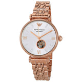 Emporio Armani Gianni T-Bar Silver Dial Rose Gold Steel Strap Watch For Women - AR60023 Authentic Buy Shop Now