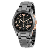 Emporio Armani Valente Ceramica Chronograph Black Dial Black Steel Strap Watch For Men - AR1410 Authentic Buy Shop Now
