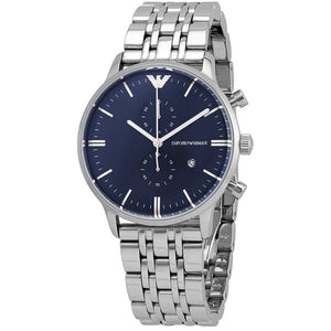 Emporio Armani Gianni Chronograph Blue Dial Silver Steel Strap Watch For Men - AR80013 Authentic Buy Shop Now