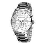 Emporio Armani Sportivo Chronograph Silver Dial Silver Steel Strap Watch For Men - AR5963 Authentic Buy Shop Now