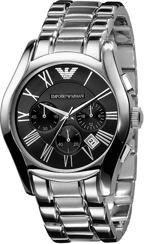 Emporio Armani Valente Chronograph Black Dial Silver Stainless Steel Watch For Men - AR0673 Authentic Buy Shop Now
