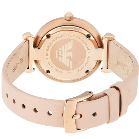 Emporio Armani Gianni T-Bar Quartz Rose Gold Dial Pink Leather Strap Watch For Women - AR11001 Authentic Buy Shop Now