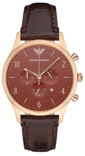 Emporio Armani Classic Chronograph Burgundy Dial Brown Leather Strap Watch For Men - AR1890 Authentic Buy Shop Now