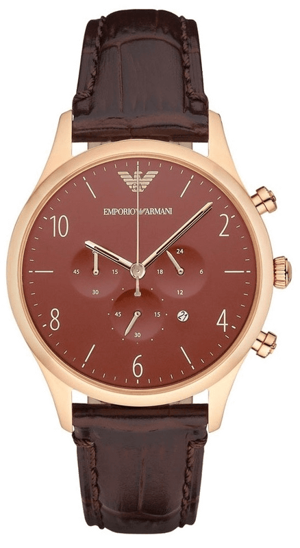Emporio Armani Classic Chronograph Burgundy Dial Brown Leather Strap Watch For Men - AR1890 Authentic Buy Shop Now