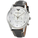Emporio Armani Classic Chronograph Silver Dial Grey Leather Strap Watch For Men - AR1861 Authentic Buy Shop Now
