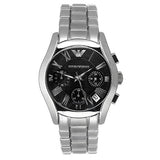 Emporio Armani Velente Chronograph Black Dial Silver Steel Strap Watch For Women - AR0674 Authentic Buy Shop Now