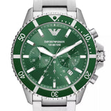 Emporio Armani Diver Chronograph Green Dial Silver Steel Strap Watch For Men - AR11500 Authentic Buy Shop Now