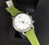 Emporio Armani Chronograph White Dial Green Rubber Strap Watch For Men - AR11022 Authentic Buy Shop Now