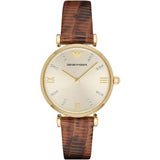 Emporio Armani Gianni T Bar Beige Dial Brown Leather Strap Watch For Women - AR1883 Authentic Buy Shop Now