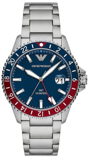 Emporio Armani Sea Explorer GMT Blue Dial Silver Steel Strap Watch For Men - AR11590 Authentic Buy Shop Now
