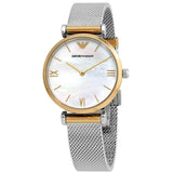 Emporio Armani Gianni T Bar Mother of Pearl Dial Silver Mesh Bracelet Watch For Women - AR2068 Authentic Buy Shop Now