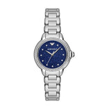 Emporio Armani Mia Three Hand Crystals Blue Dial Silver Steel Strap Watch For Women - AR11630 Authentic Buy Shop Now
