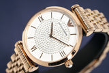 Emporio Armani T-Bar Gianni Crystal Pave Dial Rose Gold Steel Strap Watch For Women - AR11244 Authentic Buy Shop Now