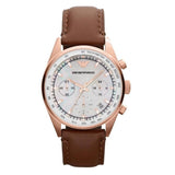 Emporio Armani Sportivo Chronograph White Dial Brown Leather Strap Watch For Men - AR5996 Authentic Buy Shop Now