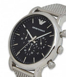 Emporio Armani Classic Chronograph Black Dial Silver Mesh Bracelet Watch For Men - AR1808 Authentic Buy Shop Now