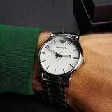Emporio Armani Classic Luigi Quartz Silver Dial Silver Steel Strap Watch For Men - AR1854 Authentic Buy Shop Now