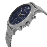 Emporio Armani Luigi Chronograph Blue Dial Silver Mesh Bracelet Watch For Men - AR80038 Authentic Buy Shop Now