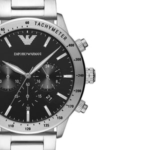 Emporio Armani Mario Chronograph Black Dial Silver Steel Strap Watch For Men - AR11241 Authentic Buy Shop Now