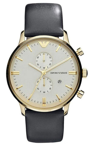 Emporio Armani Gianni Beige Dial Grey Leather Strap Watch For Men - AR0386 Authentic Buy Shop Now