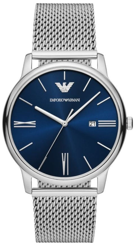 Emporio Armani Minimalist Quartz Blue Dial Silver Steel Strap Watch For Men - AR11571 Authentic Buy Shop Now